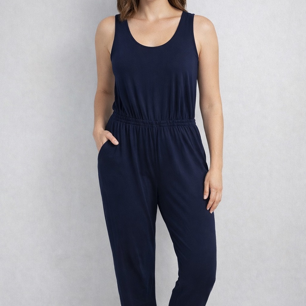 CAbi Navy Blue Lightweight Sleeveless Romper w/ Pockets – Size Small